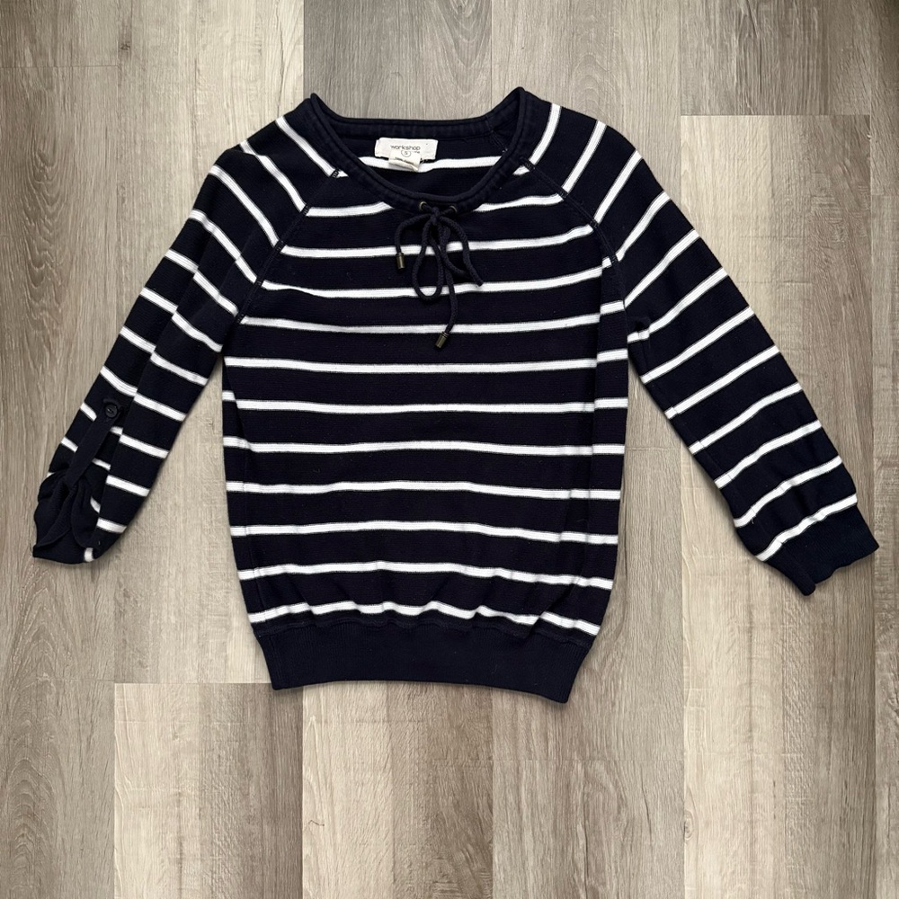 Andrea Jovine 100% Cotton Nautical East Coast Vibes Summer Sweater Navy Stripes